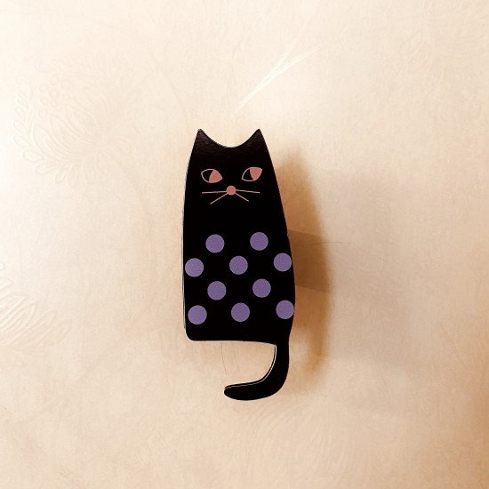 Black Polka Cat Wall Hook