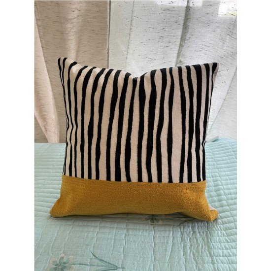 Stripes and Mustard Embroidered Cushion