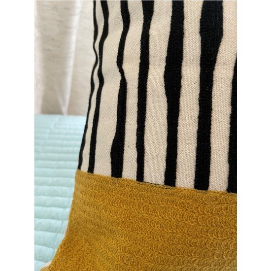 Stripes and Mustard Embroidered Cushion