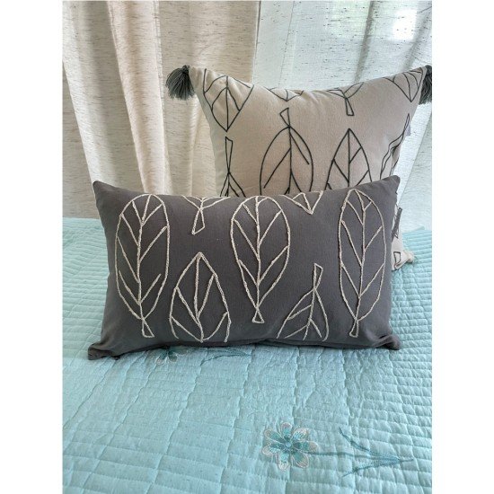 Elm Leaf Embroidered Cushion