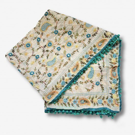 Blue Embroidered Phulkari Scarf 