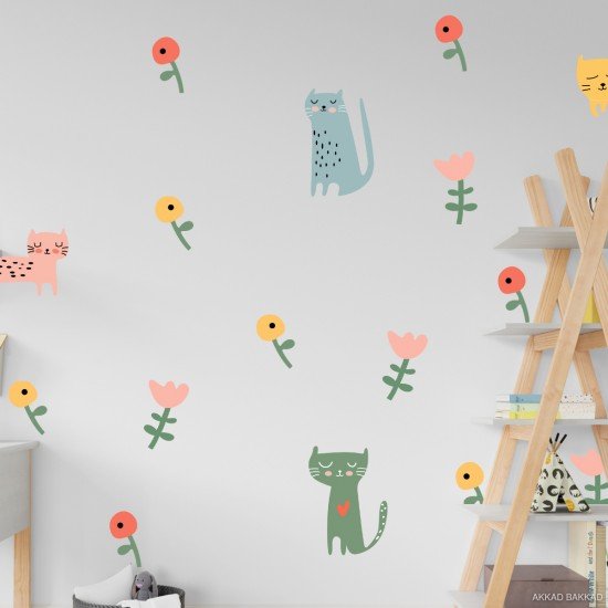 Flowers and Cat Wall Decal