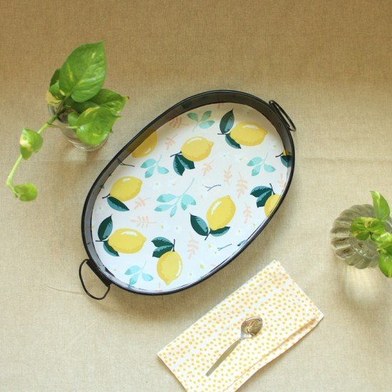 Lemon Metal Oval Tray