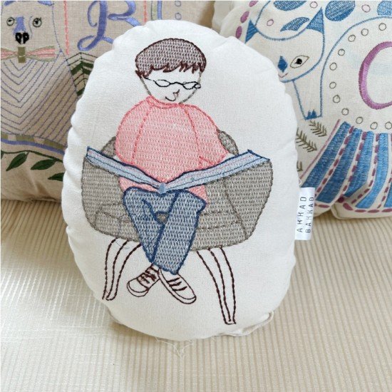 Reading Girl Embroidered Shaped Cushion