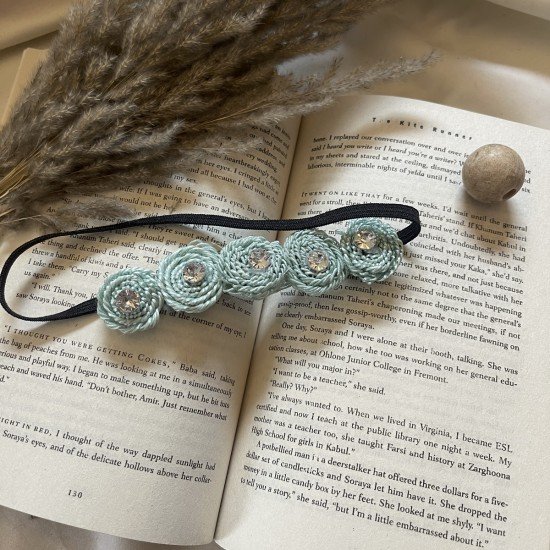 Teal Green Flower Diamond Head band