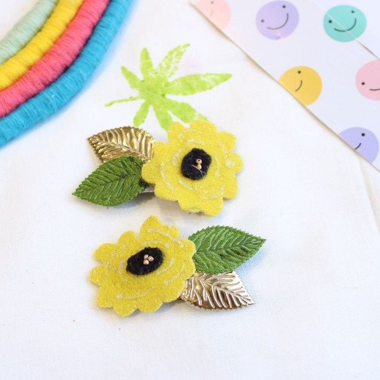 Yellow Flower handmade Hair Clip (set of 2)