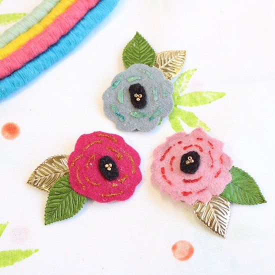 Pink Flower handmade Hair Clip (set of 2)