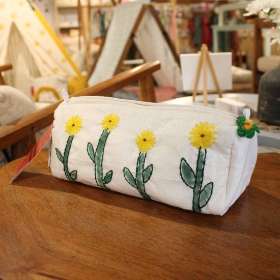 Sunflower Hand Embroidery Utility Pouch