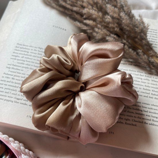 Beige Dual Satin Scrunchie