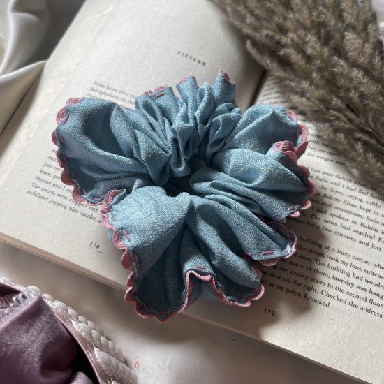 Blue Silk Lace Scrunchie