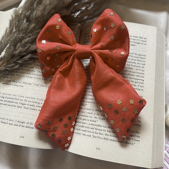 Red Silk Star Long Hair Clip 