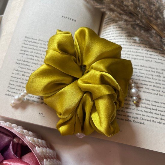 Yellow Satin Beads Scrunchie