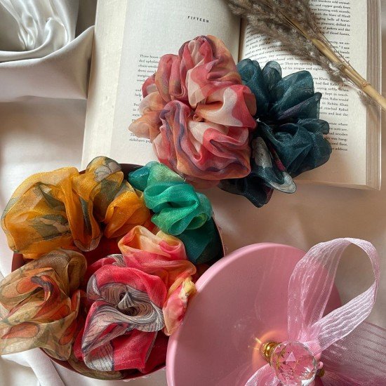 Red Poppy Organza Scrunchie