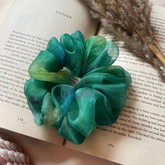 Green Marble Organza Scrunchie