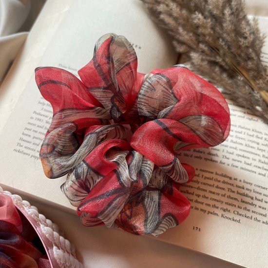 Red Poppy Organza Scrunchie