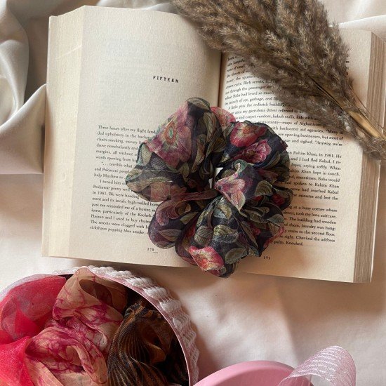 Leaves and flowers Organza Scrunchie