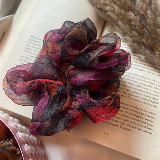 Dark marble mix Organza Scrunchie