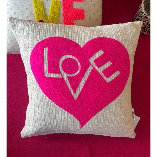 Love Heart Embroidered Cushion