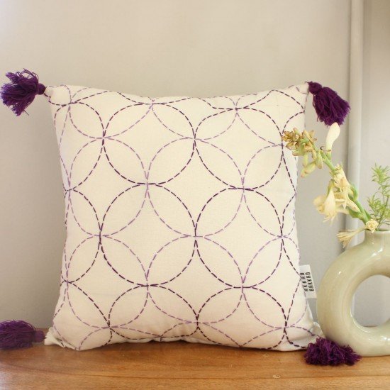 Purple Circles Kantha Cushion