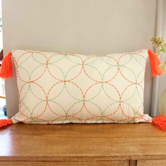 Green Red Circles Kantha Cushion