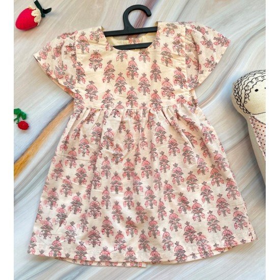 Chrysanthemum Pink Cotton Printed Dress