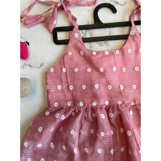 Pink Kota Embroidered Tie knot Dress