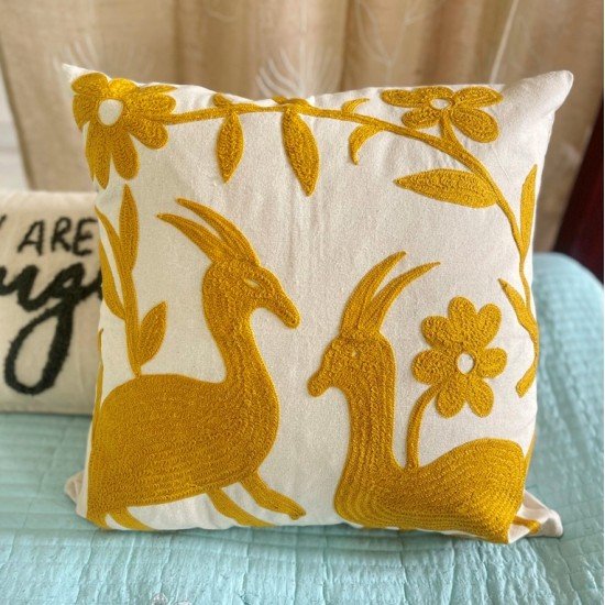 Rabbit Otton Mustard Embroidered Cushion