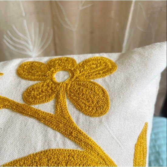 Rabbit Otton Mustard Embroidered Cushion