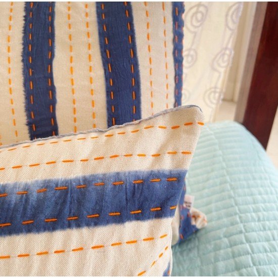 Stripe Horizontal Katha Tie n Dye Cushion