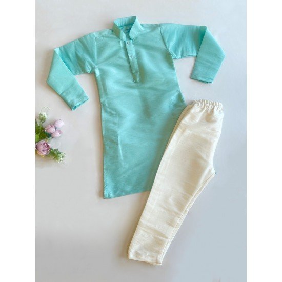 Teal Art silk Embroidered Kurta Pajama