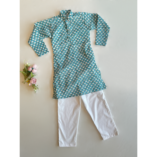 Diamond Blue Printed Kurta Pajama