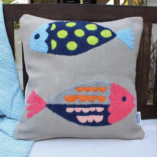 Fish embroided Cushion