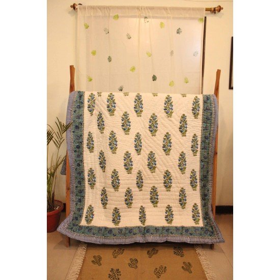 Orchid Block Printed Quilt Single Bed