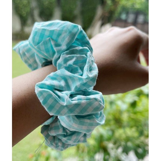 Sky Blue Gingham Scrunchie 