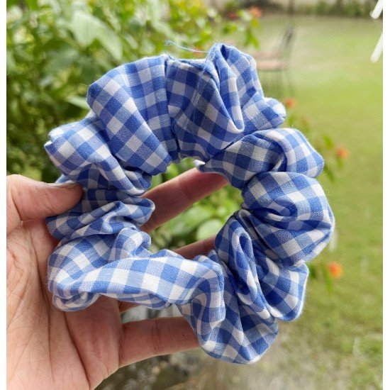 Cobalt Blue Gingham Scrunchie