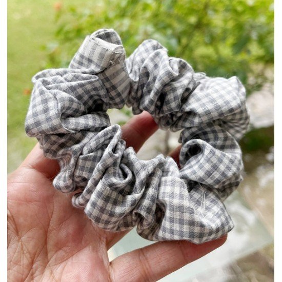 Grey Gingham Scrunchie