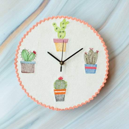 Cactus Embroidered Clock