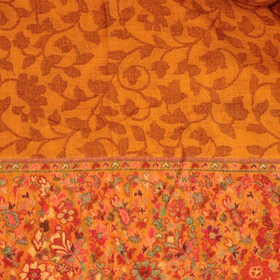 Yellow Base Leaf Kani Multicolour Border Stole