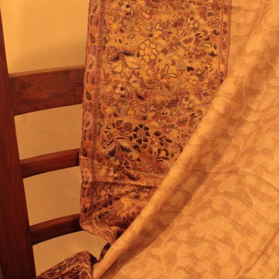 White Leaf Kani Multicolour Border Stole