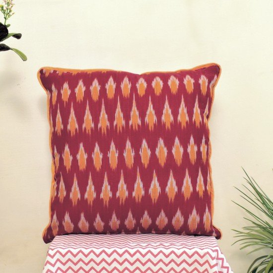 Maroon Yellow Ikkat Handloom Cushion