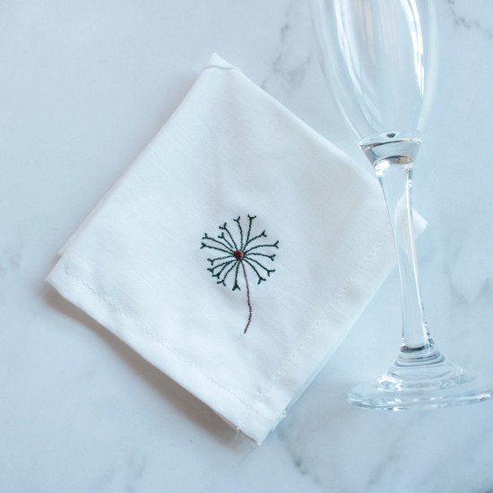 Embroidered dandelion Napkins Dark Green  (set of 6)