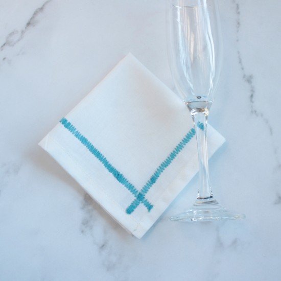 Embroidered Zig Zag Napkins Blue  (set of 6)