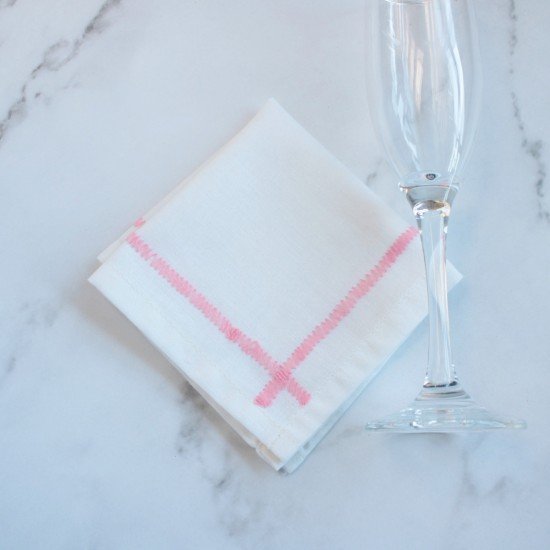 Embroidered Zig Zag Napkins Pink  (set of 6)