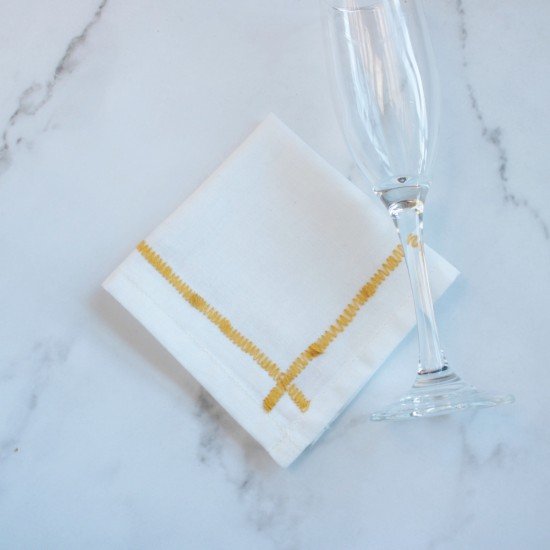 Embroidered Zig Zag Napkins Mustard  (set of 6)